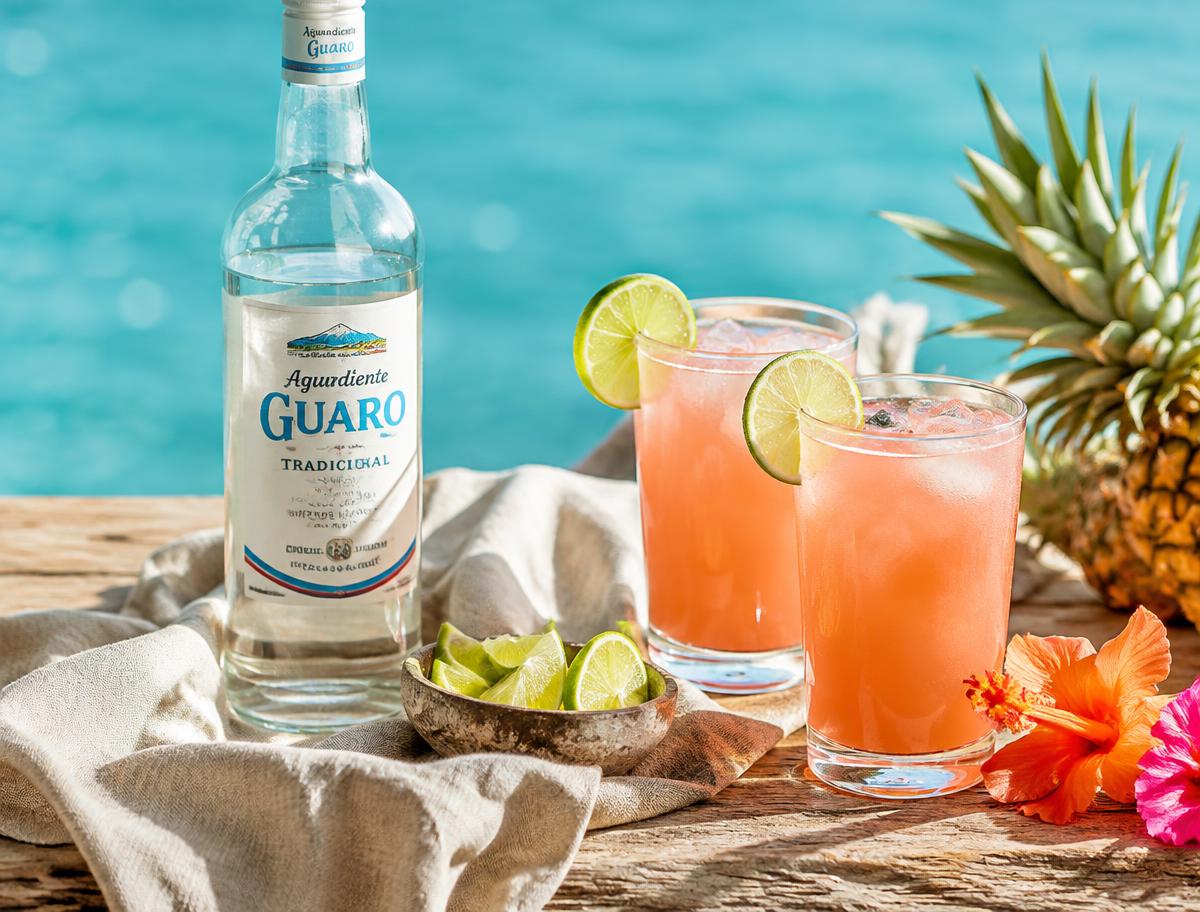 Tragos tropicales y guaro sobre la barra